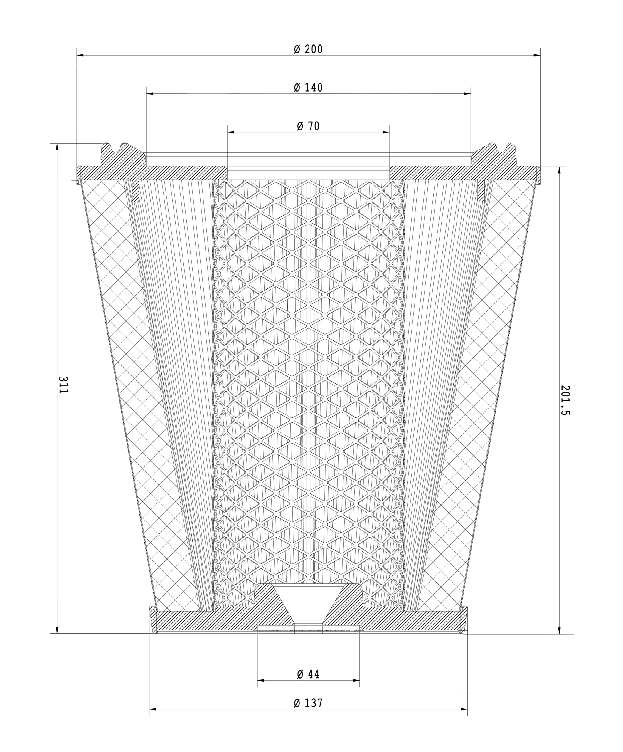 Conical Filter Technical Drawing